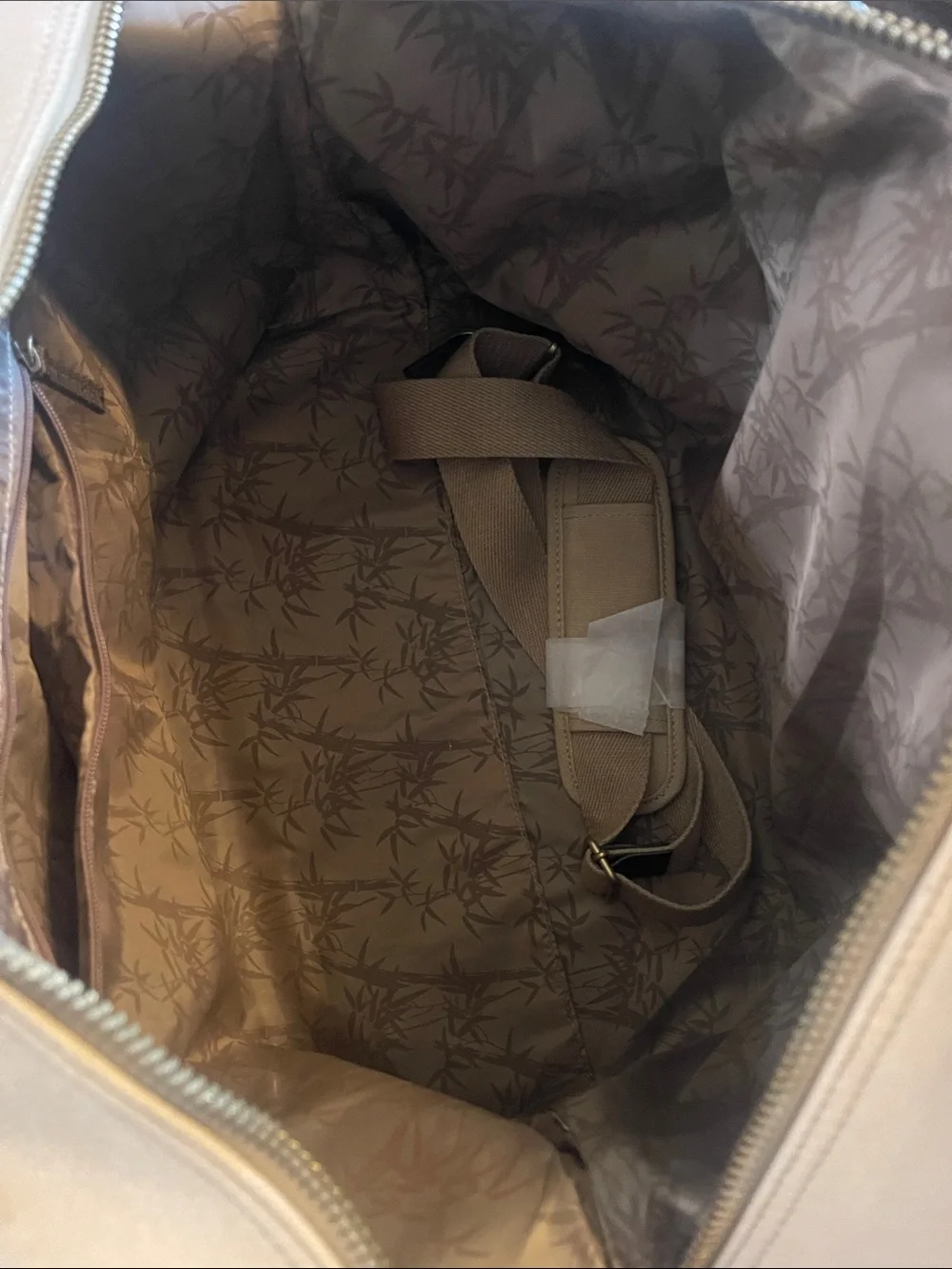 Tommy Bahama Tan Canvas Duffel with Dark Brown Trim